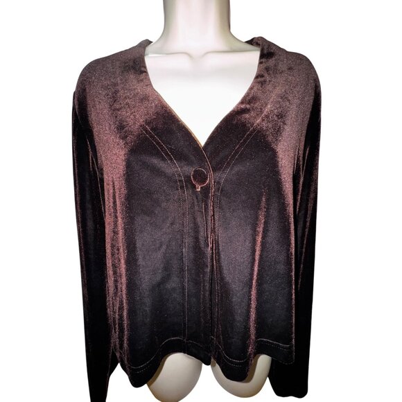 Brown Velvet Long Sleeve Cardigan Jacket Large Classic Goth Luxe Y2K Minimalist - Picture 3 of 7